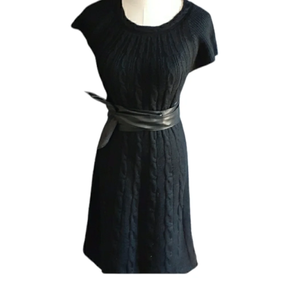 Calvin Klein women Whimsigoth black merino wool blend cable knit dress … - Picture 1 of 13